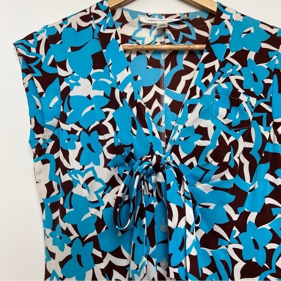 Diane Von Furstenberg silk dress lightweight ecru brown cerulean blue  size  2 - Picture 6 of 14